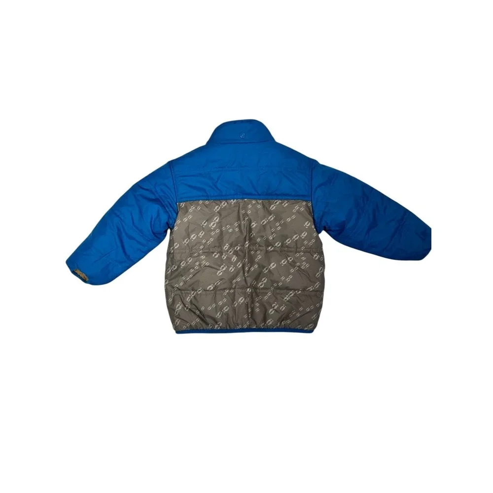 Patagonia Reversible Tribbles Hooded Jacket‎ Blue Grey Tan Fleece Toddler 2T